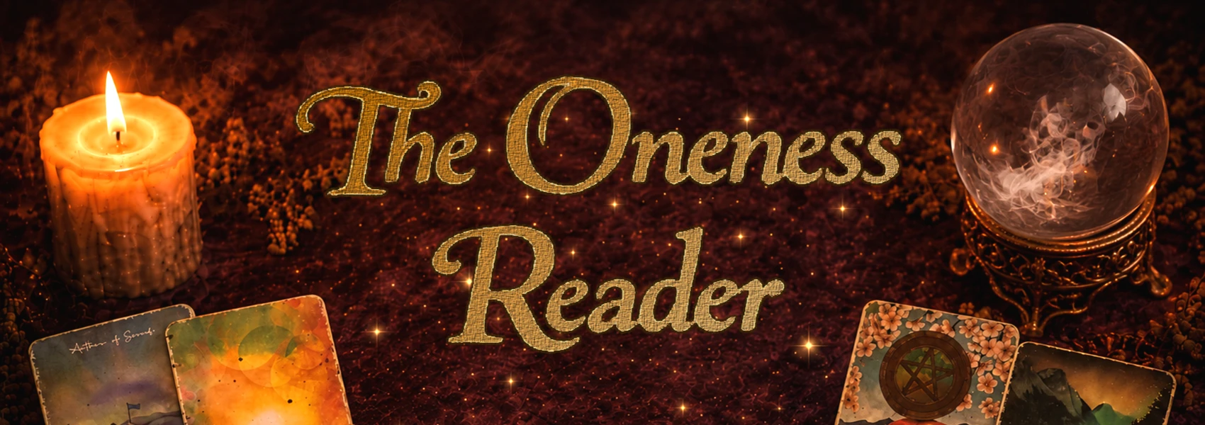 The Oneness Reader with tarot cards, candlelight and a crystal ball